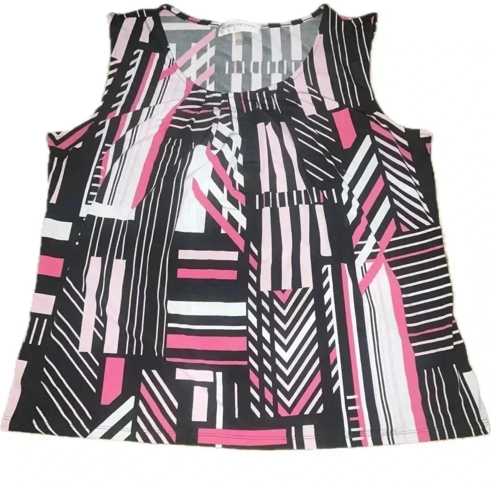 Evan picone large sleeveless pink and black geometric Barbie